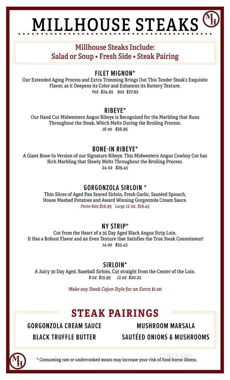Millhouse Steakhouse - Kingsland, GA menu_pic