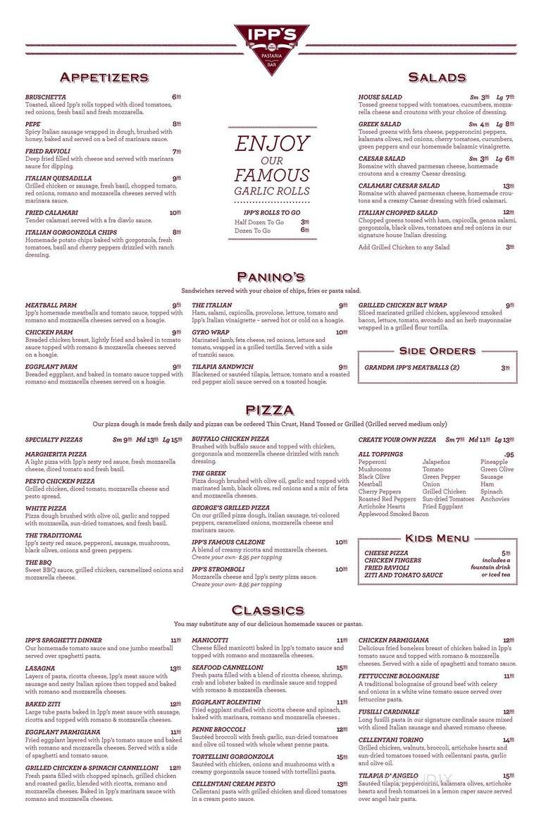 Ipp's Pastaria - Woodstock, GA menu_pic