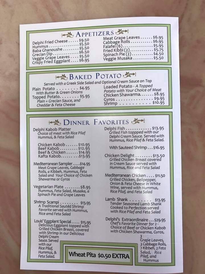 Cafe Delphi - Greenwell Springs, LA menu_pic