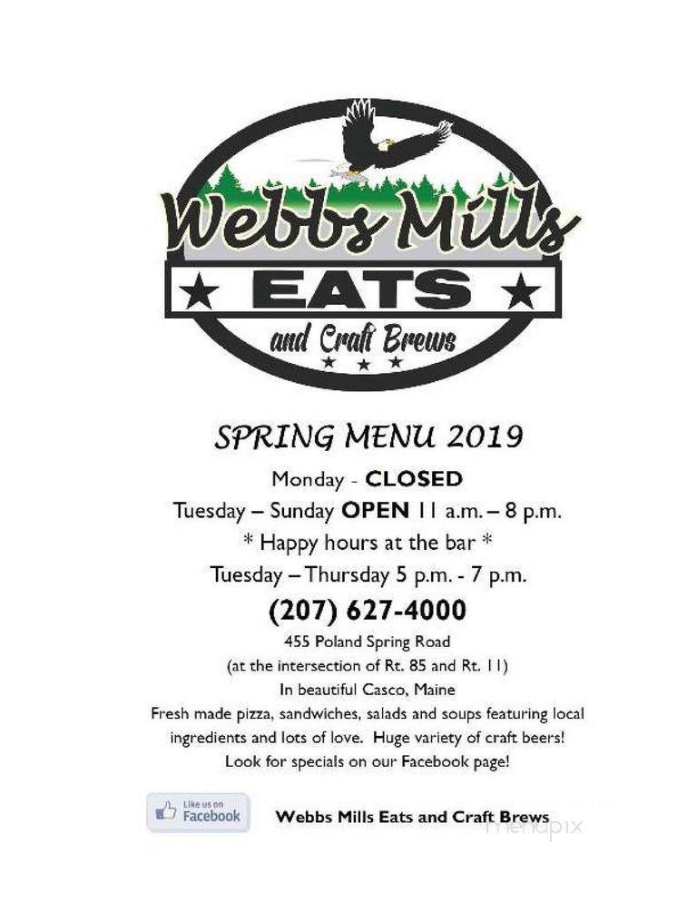 Webbs Mills Eats and Craft Brews - Casco, ME menu_pic