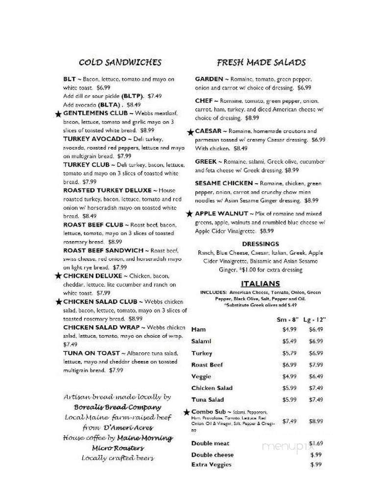 Webbs Mills Eats and Craft Brews - Casco, ME menu_pic