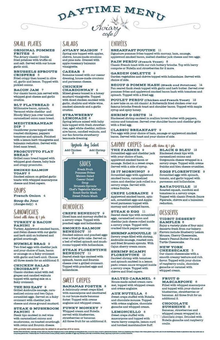 Aviary - Springfield, MO menu_pic