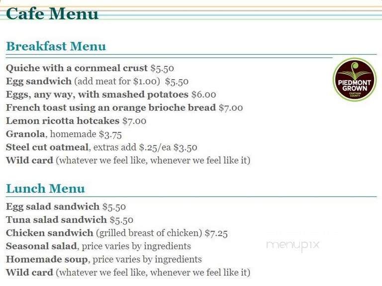 Small BB Cafe - Pittsboro, NC menu_pic