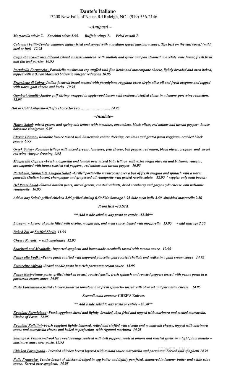 Dantes Italiano - Raleigh, NC menu_pic