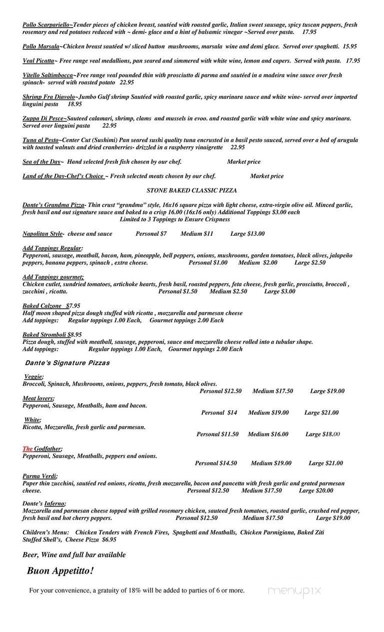 Dantes Italiano - Raleigh, NC menu_pic