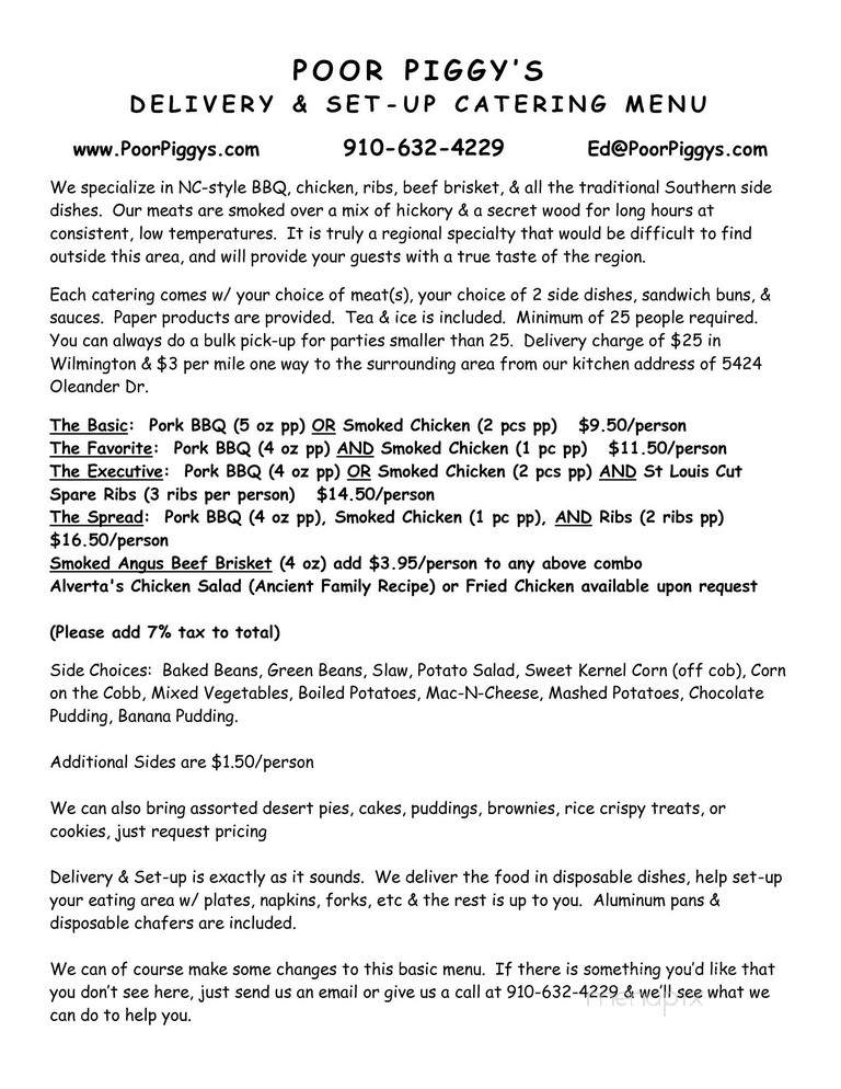 Poor Piggy's BBQ Catering - Wilmington, NC menu_pic
