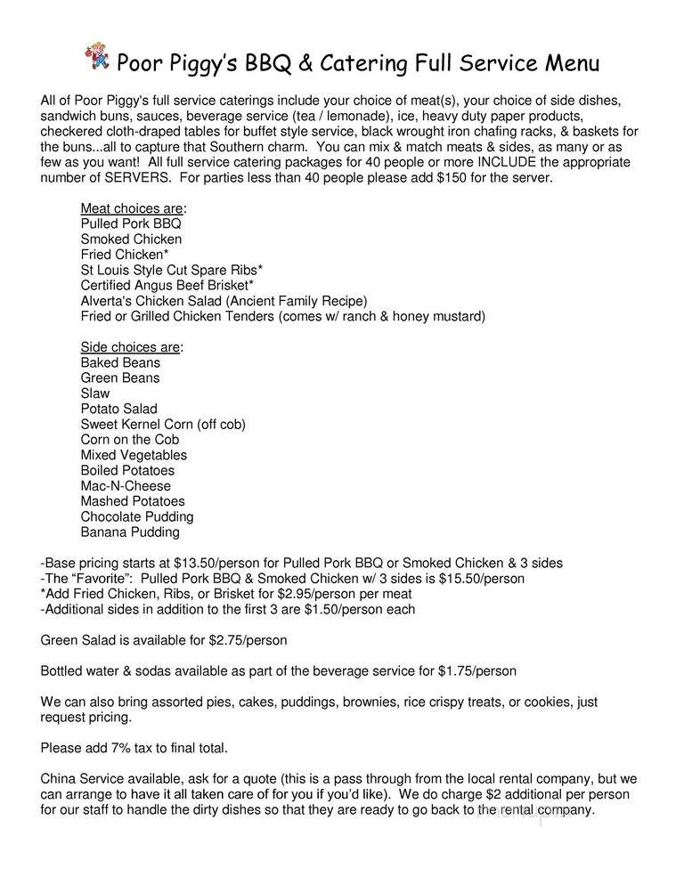 Poor Piggy's BBQ Catering - Wilmington, NC menu_pic