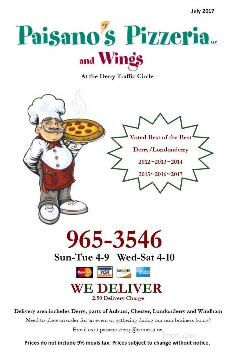 Paisanos Pizzeria - Derry, NH menu_pic