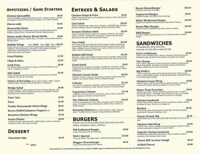 Nick's Pizza and Sports Bar - Portland, OR menu_pic