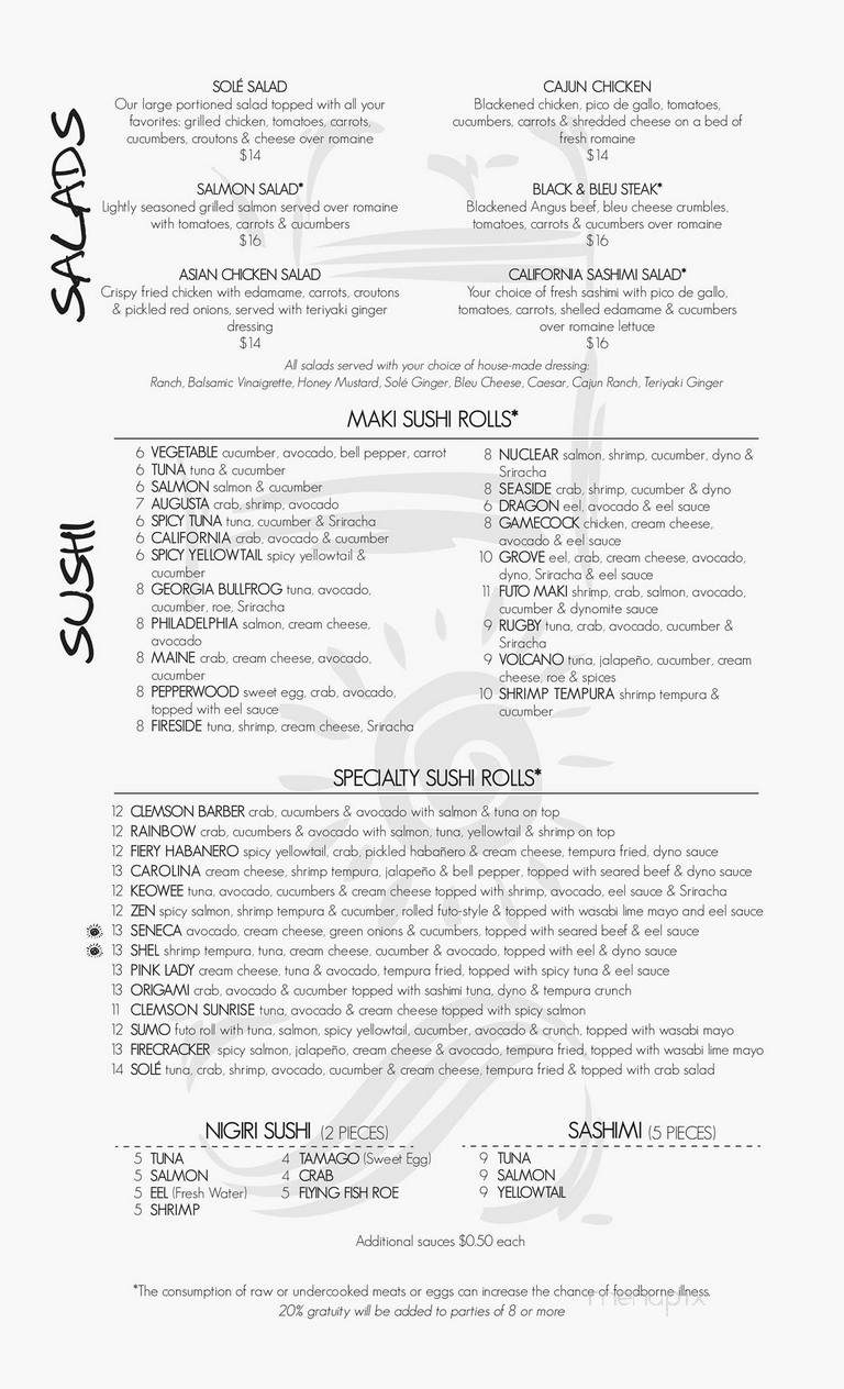 Sole Sushi Bar and Grill - Seneca, SC menu_pic