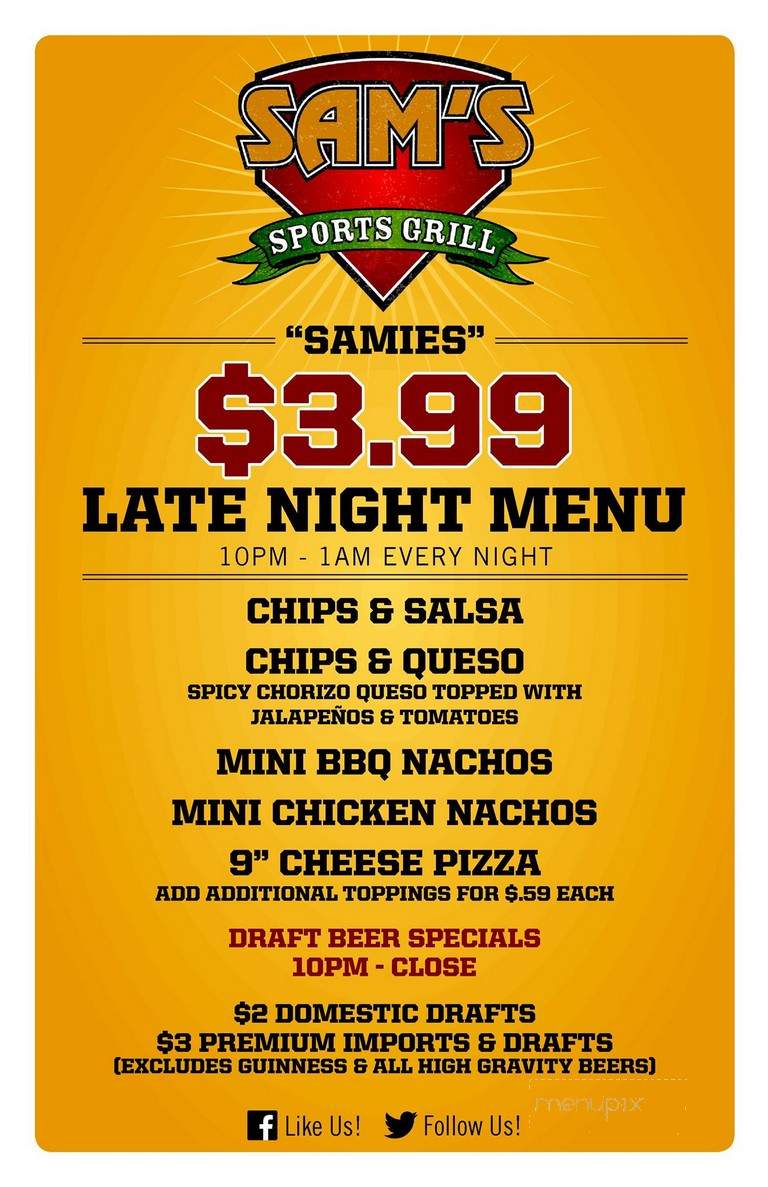 Sam's All American Sport's Grill - Murfreesboro, TN menu_pic