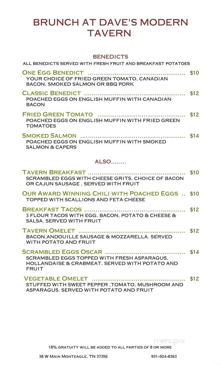 Dave's Modern Tavern - Monteagle, TN menu_pic