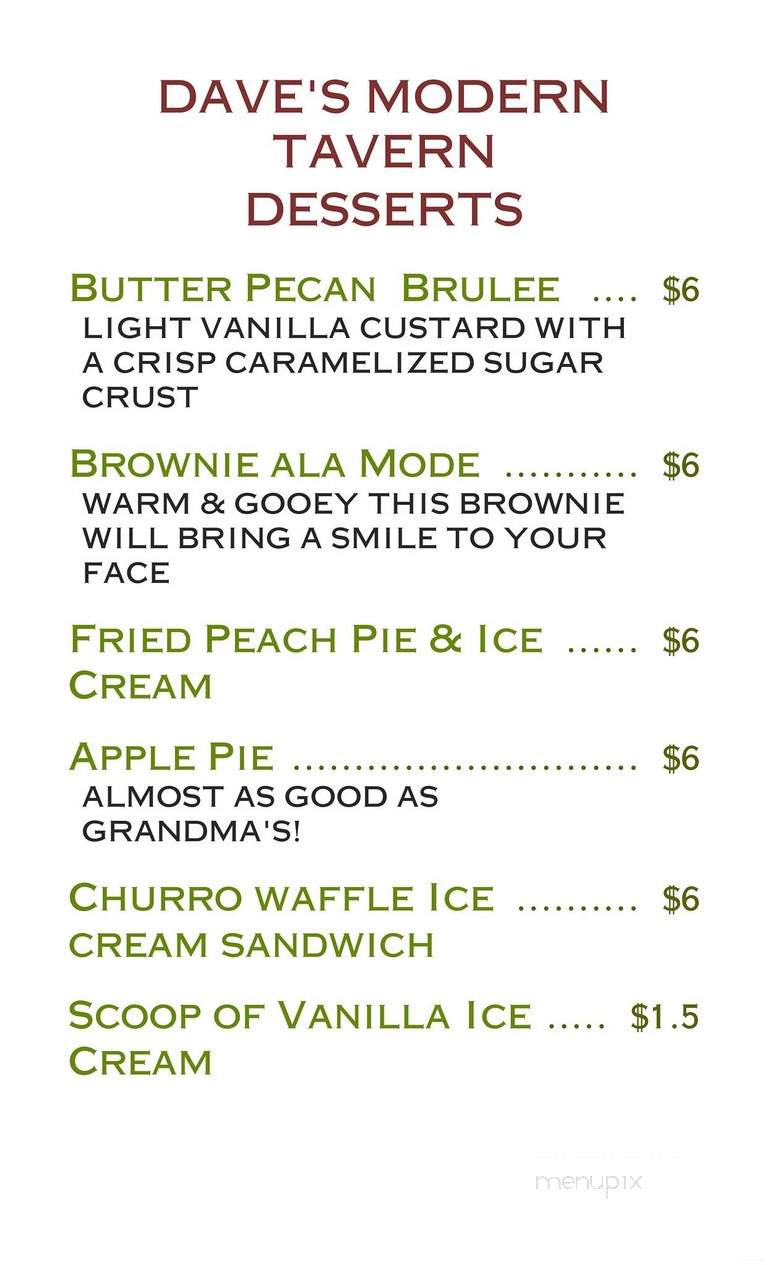 Dave's Modern Tavern - Monteagle, TN menu_pic