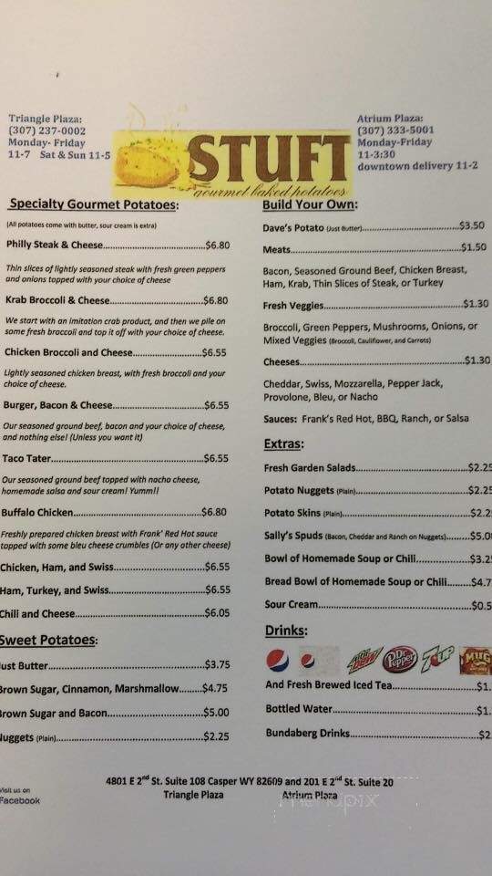 Stuft Gourmet Baked Potatoes - Casper, WY menu_pic