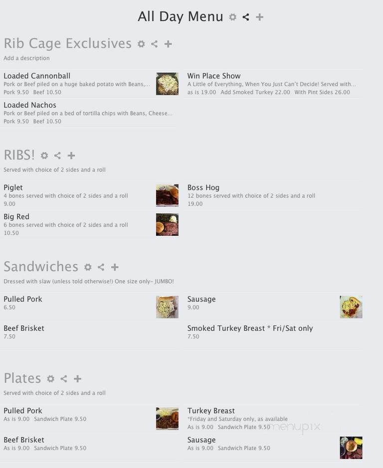 The Rib Cage Barbecue - Hot Springs, AR menu_pic