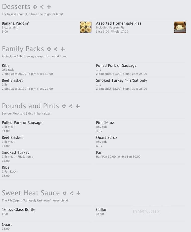 The Rib Cage Barbecue - Hot Springs, AR menu_pic