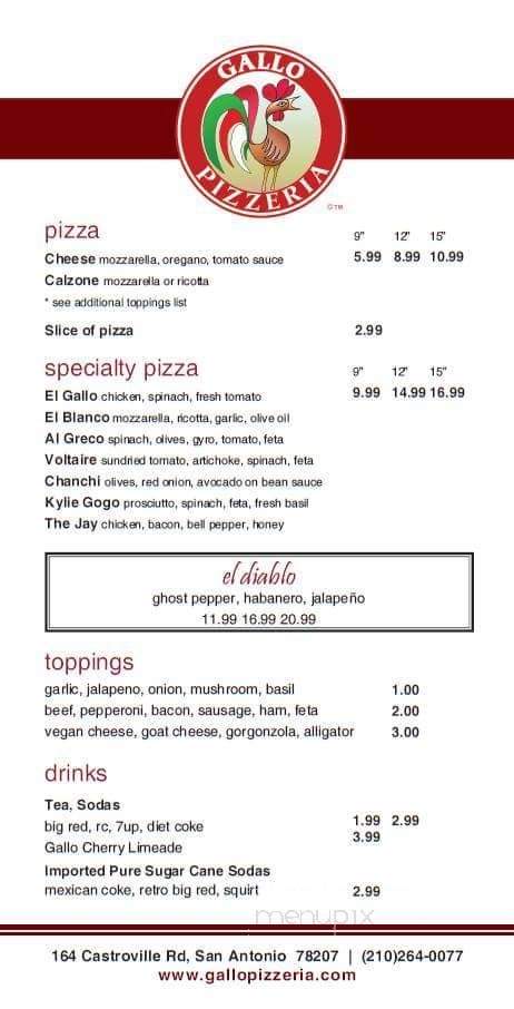 Gallo Pizzeria - San Antonio, TX menu_pic