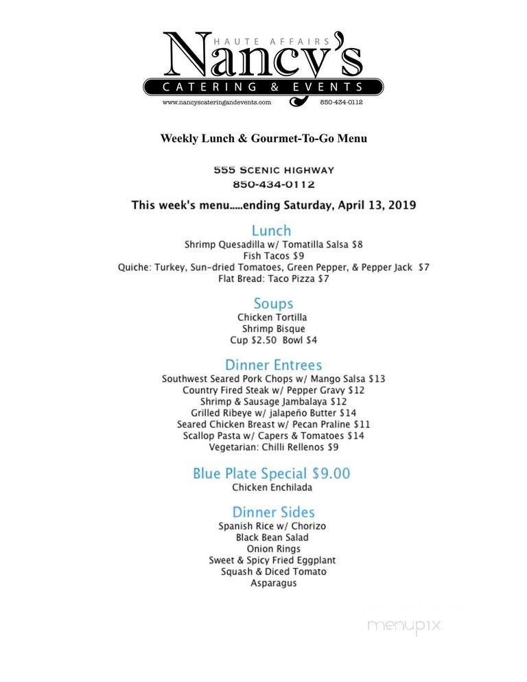 Nancy's Haute Affairs - Pensacola, FL menu_pic