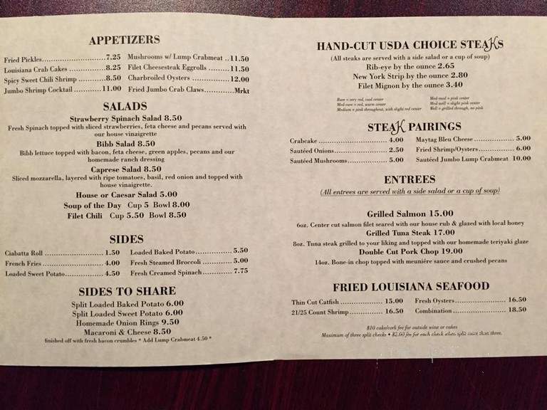The SteaKhouse - Hammond, LA menu_pic