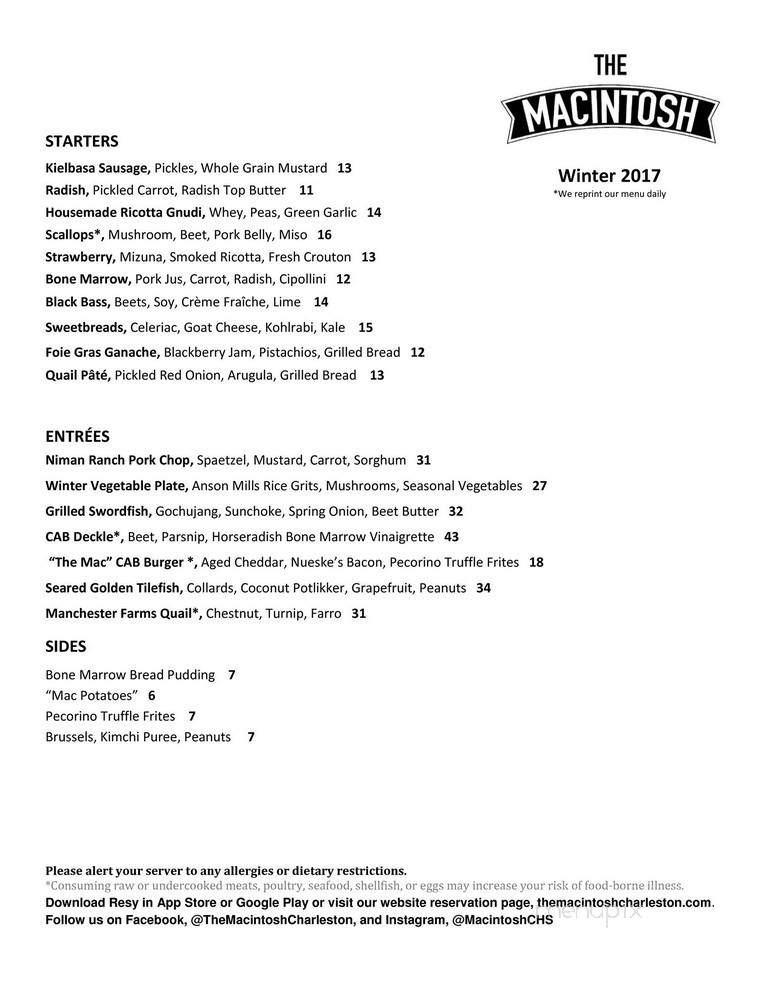 Macintosh - Charleston, SC menu_pic