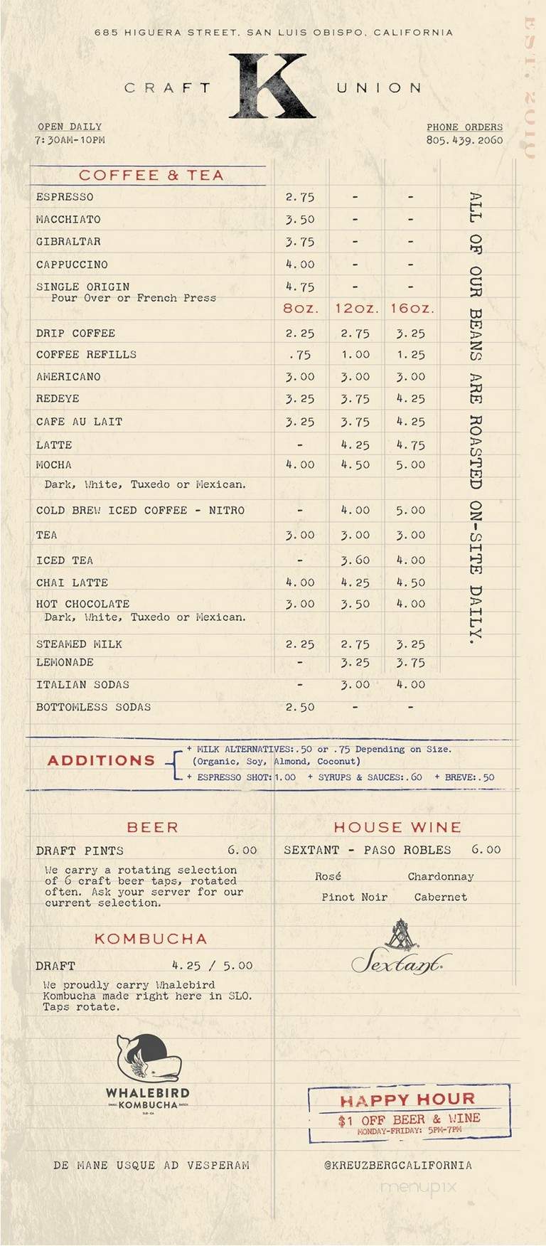 Kreuzberg Ca - San Luis Obispo, CA menu_pic
