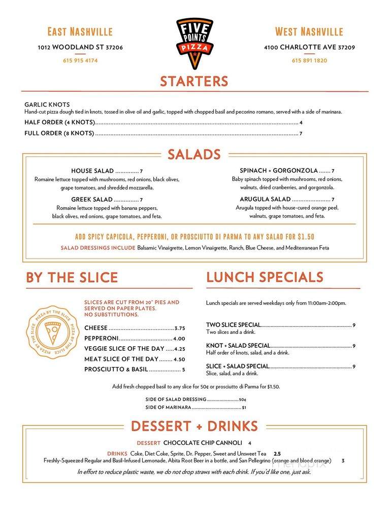 Five Points Pizza - Nashville, TN menu_pic