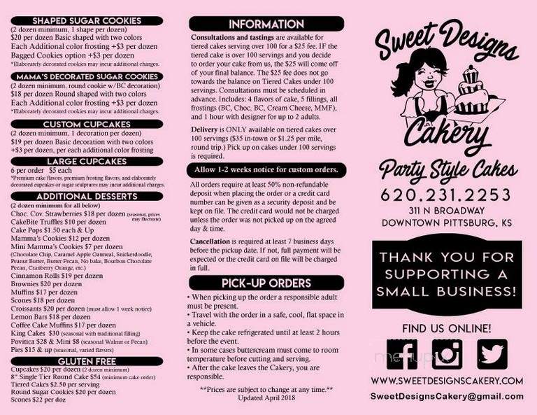 Sweet Designs Cakery - Pittsburg, KS menu_pic