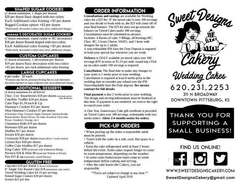 Sweet Designs Cakery - Pittsburg, KS menu_pic