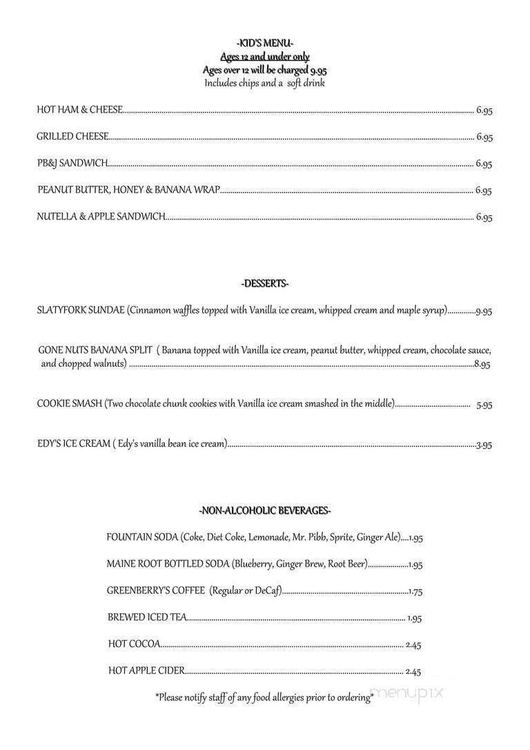 Old Spruce Cafe and Tavern - Snowshoe, WV menu_pic