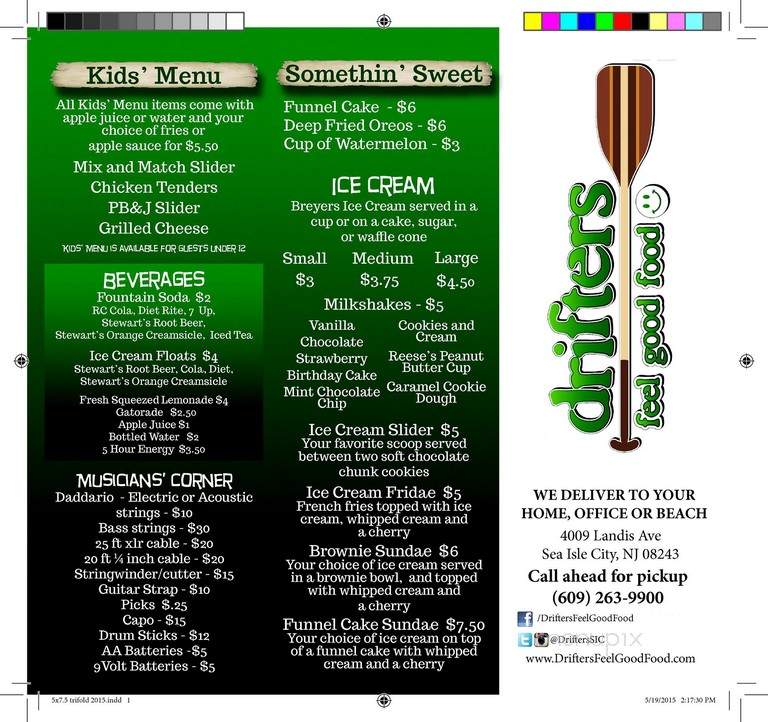 Drifters Feel Good Food - Sea Isle City, NJ menu_pic