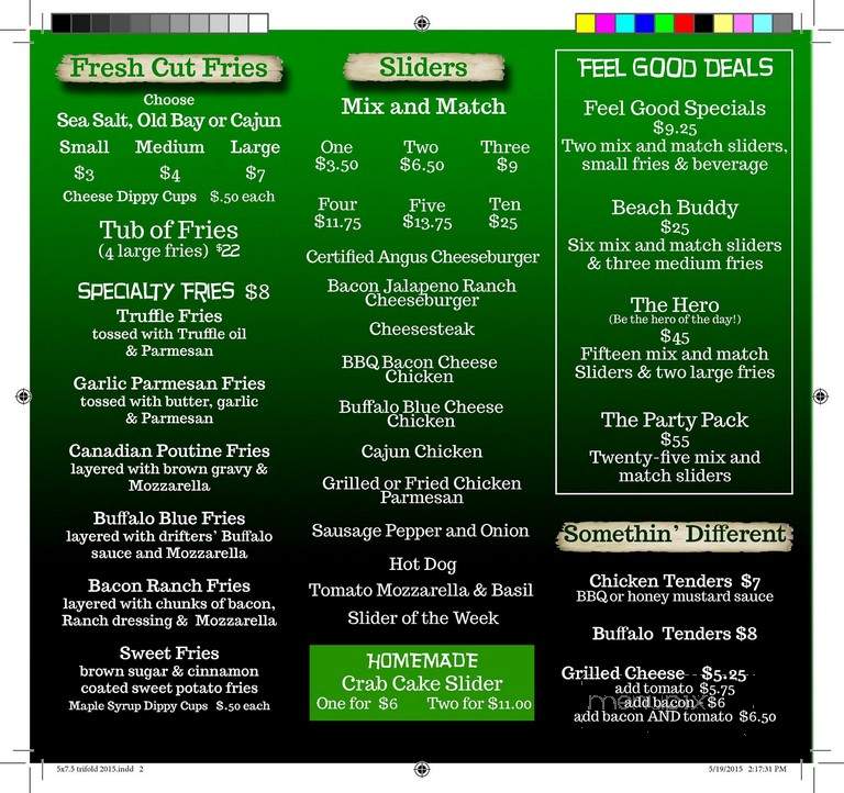 Drifters Feel Good Food - Sea Isle City, NJ menu_pic