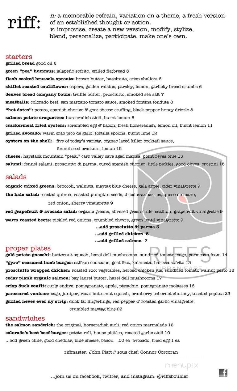 Riffs Urban Fare - Boulder, CO menu_pic