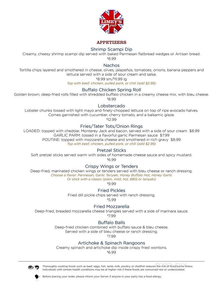 Limey's Pub - Norwood, MA menu_pic