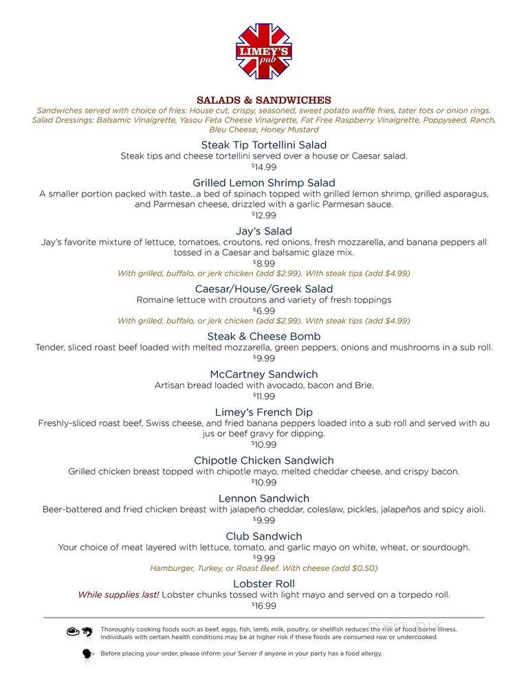 Limey's Pub - Norwood, MA menu_pic