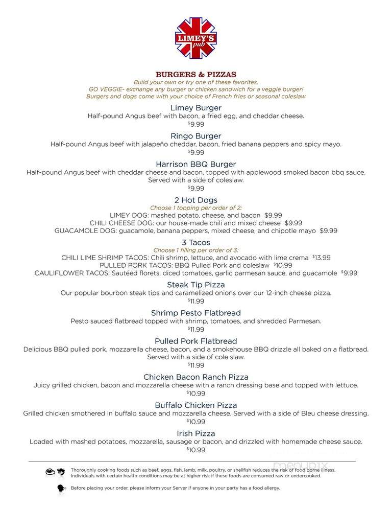 Limey's Pub - Norwood, MA menu_pic