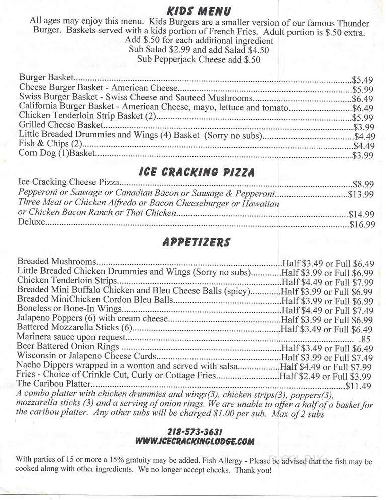 Ice Cracking Restaurant - Detroit Lakes, MN menu_pic