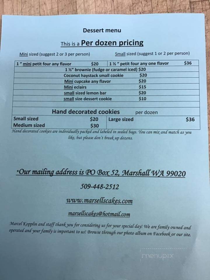 Marsells Cakes and Desserts - Spokane, WA menu_pic