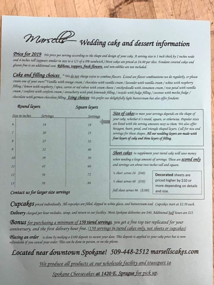 Marsells Cakes and Desserts - Spokane, WA menu_pic