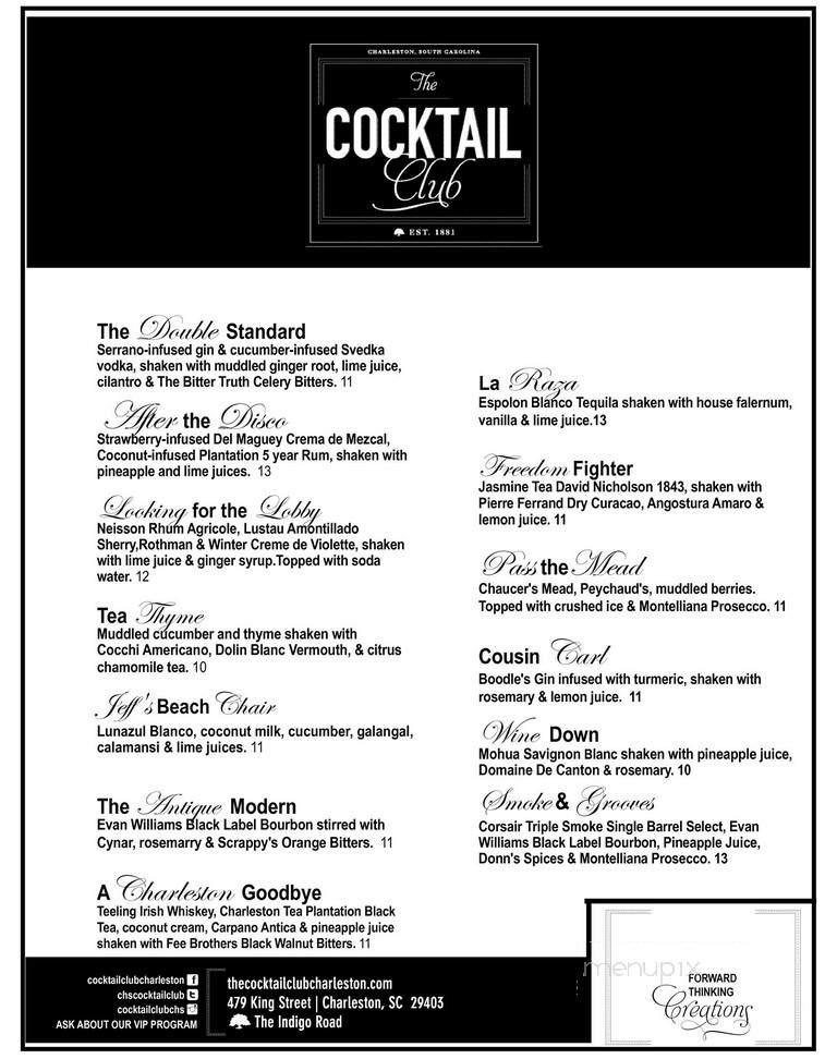 Cocktail Club - Charleston, SC menu_pic