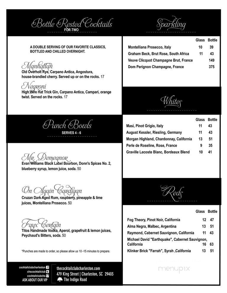 Cocktail Club - Charleston, SC menu_pic