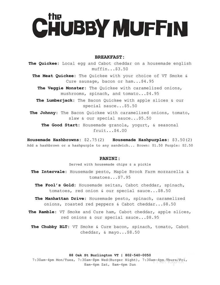 Chubby Muffin - Burlington, VT menu_pic