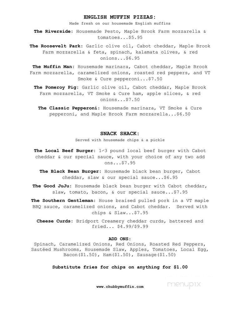 Chubby Muffin - Burlington, VT menu_pic