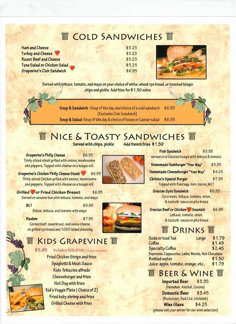 Grapevine Restaurant - Boiling Springs, SC menu_pic