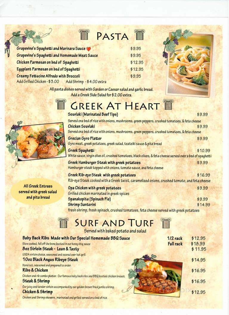 Grapevine Restaurant - Boiling Springs, SC menu_pic