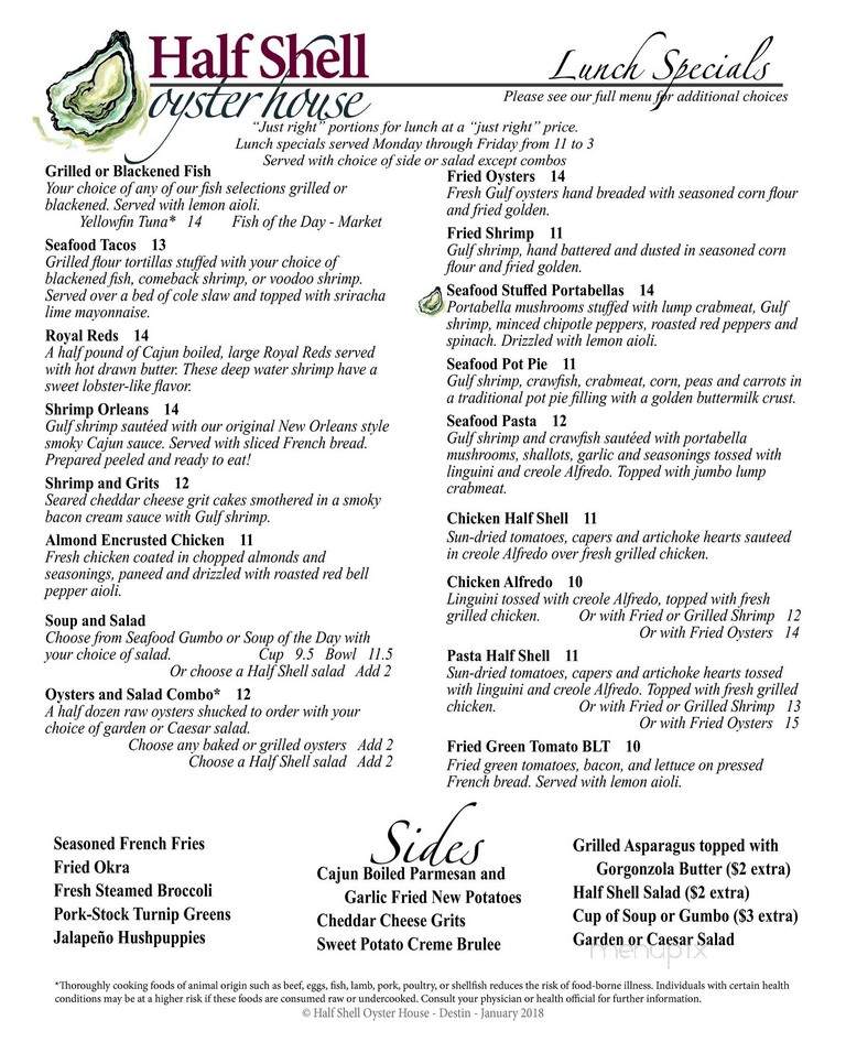 Half Shell Oyster House - Sarasota, FL menu_pic