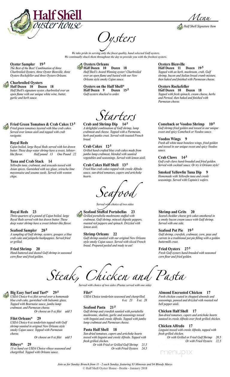 Half Shell Oyster House - Sarasota, FL menu_pic