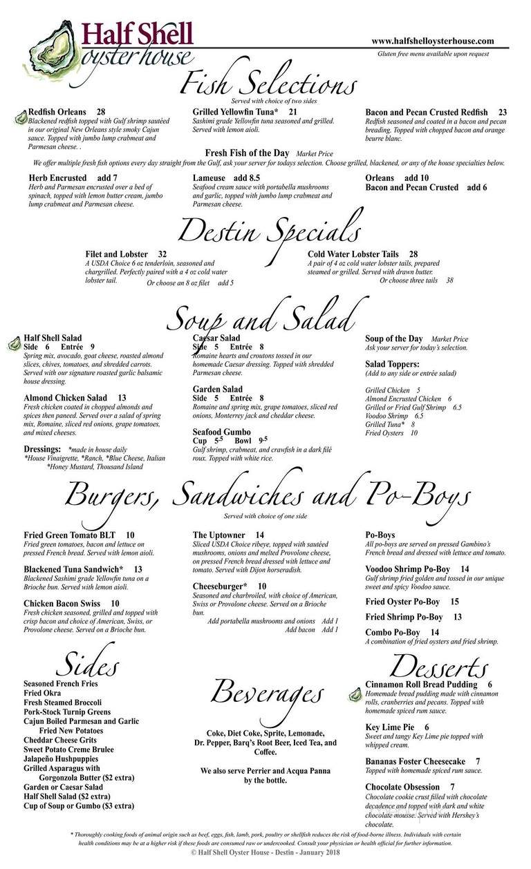 Half Shell Oyster House - Sarasota, FL menu_pic