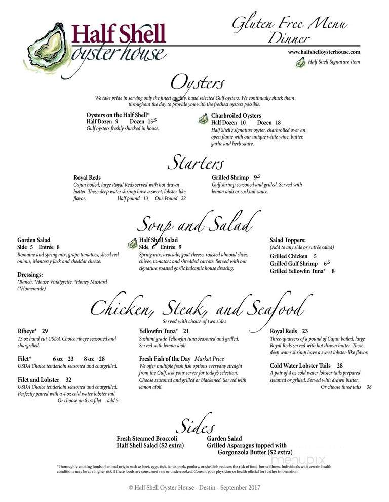 Half Shell Oyster House - Sarasota, FL menu_pic