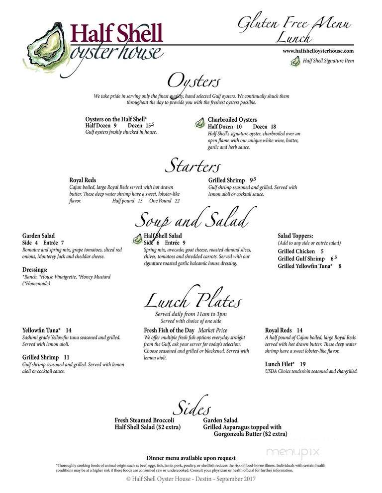 Half Shell Oyster House - Sarasota, FL menu_pic