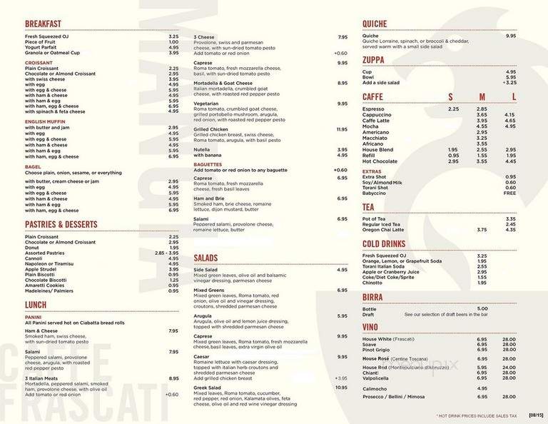 Caffe Frascati - San Jose, CA menu_pic